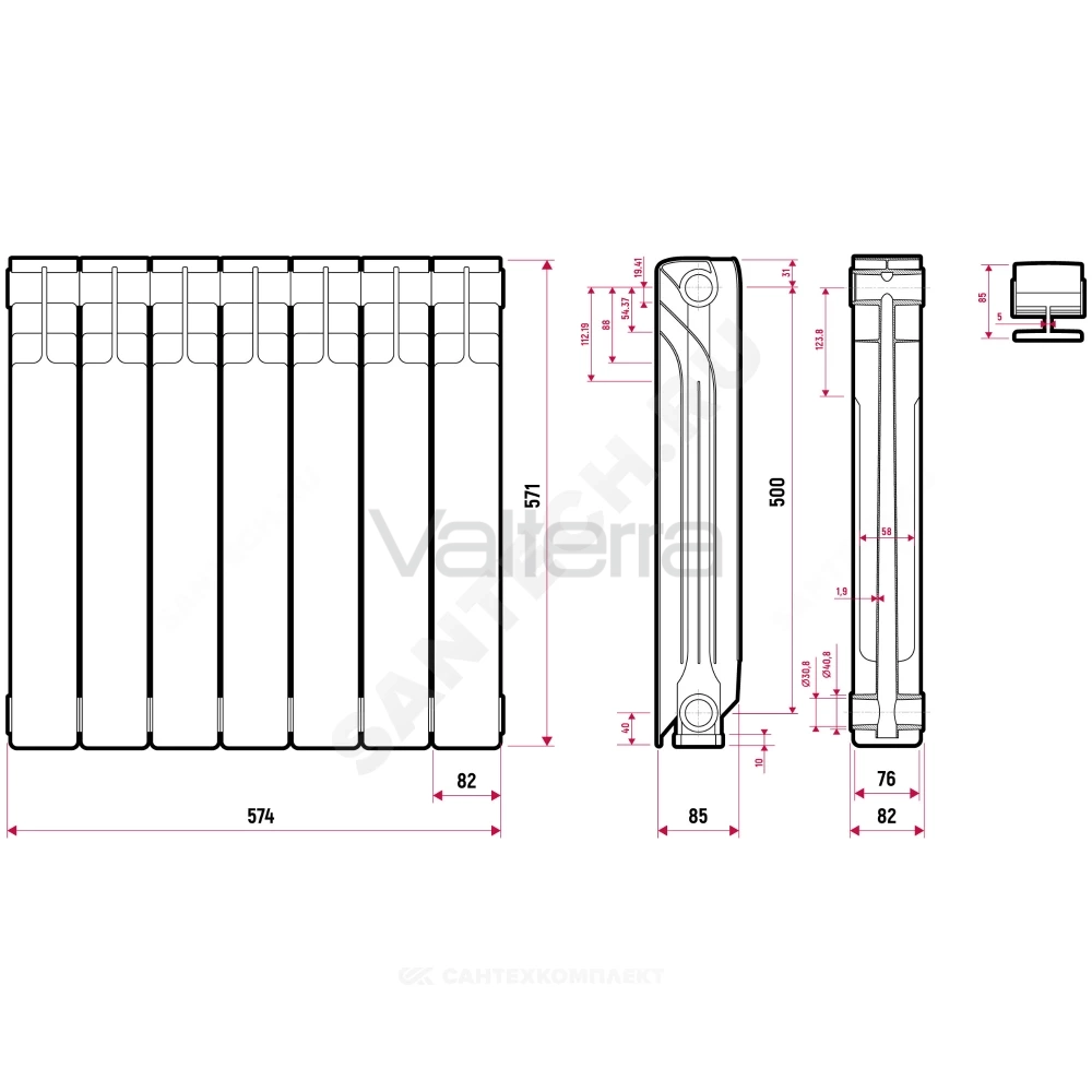 Радиатор секционный алюминиевый Alpha 500 RAL 9016 (белый) Ogint
