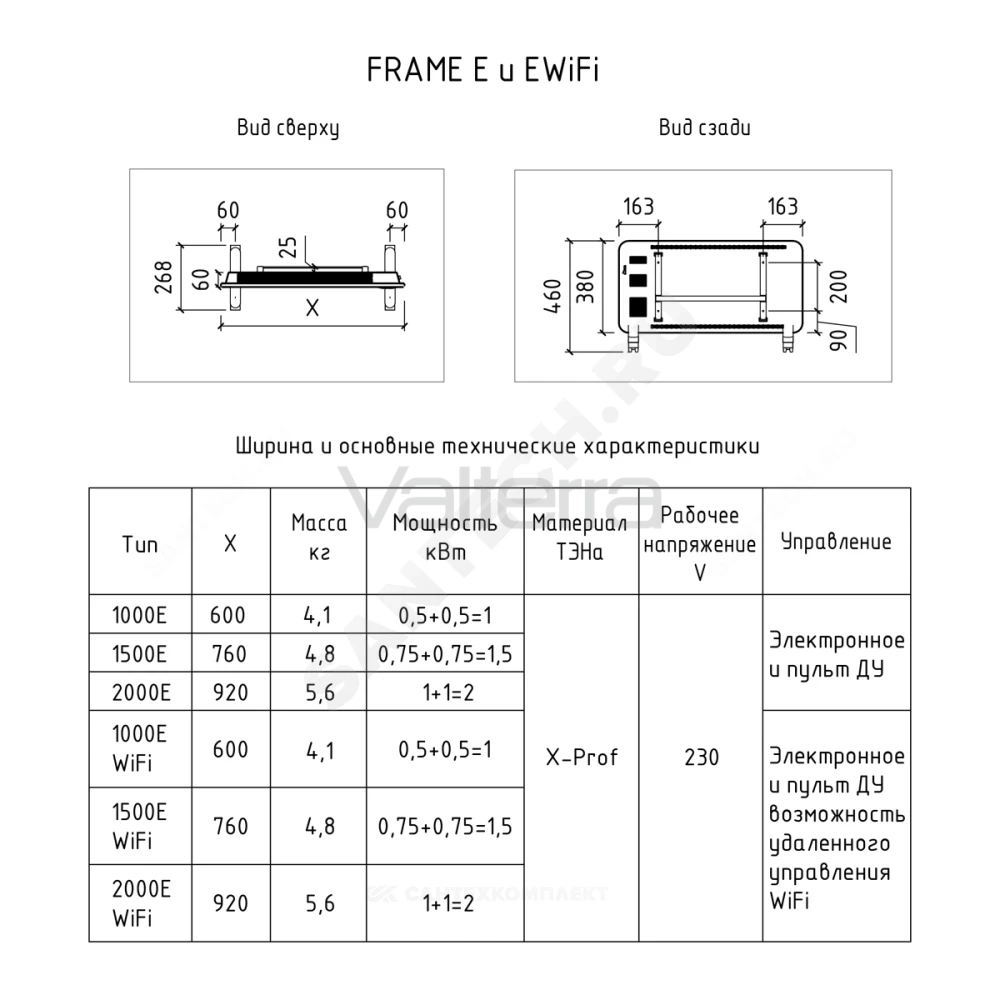 Конвектор электрический Frame E wi-fi в/к ножки с электронным термостатом THERMEX