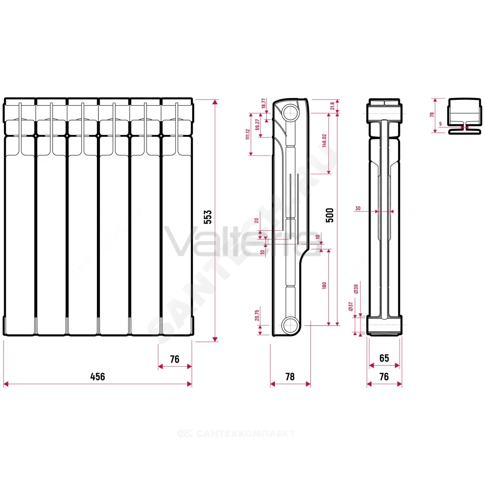 Радиатор секционный биметаллический Plus BM RAL 9016 (белый) Ogint