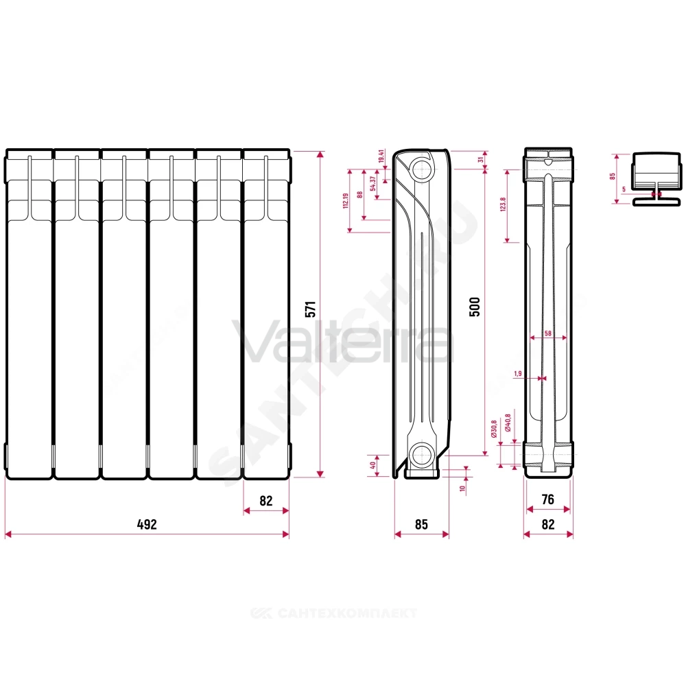 Радиатор секционный алюминиевый Alpha 500 RAL 9016 (белый) Ogint