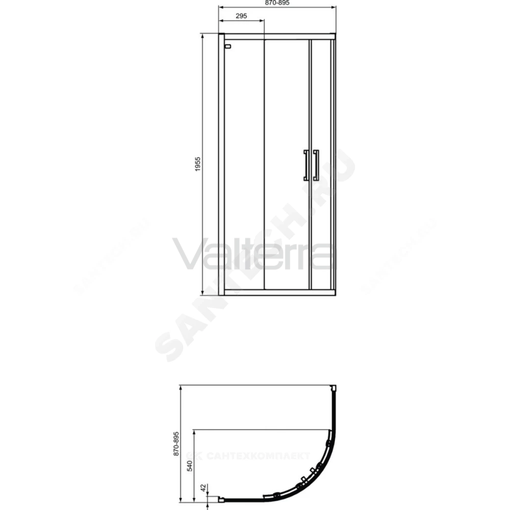 Ограждение душевое алюминиевый профиль, черный матовый CONNECT 2 Corner Quadrant Ideal Standard