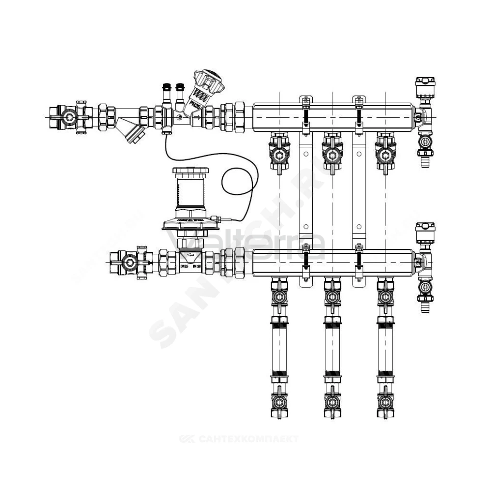 Узел коллекторный для учёта расхода ТЭ GE553-B2 этажный латунь Ду 50 Giacomini