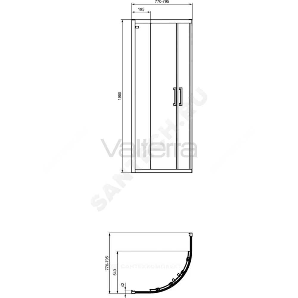 Ограждение душевое алюминиевый профиль, черный матовый CONNECT 2 Corner Quadrant Ideal Standard