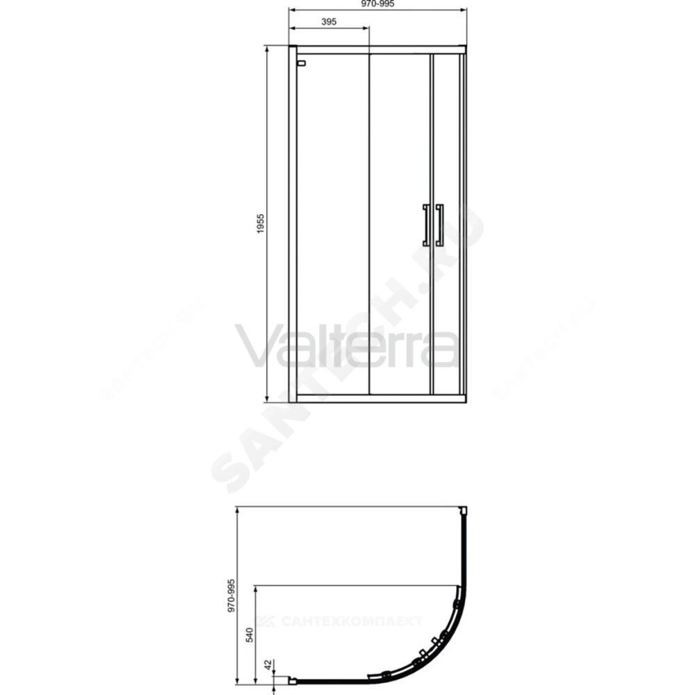 Ограждение душевое алюминиевый профиль, черный матовый CONNECT 2 Corner Quadrant Ideal Standard