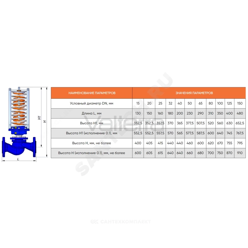 Регулятор давления после себя чугун RDT-P Ру16 Рп=0.4-4.8 бар фл Теплосила