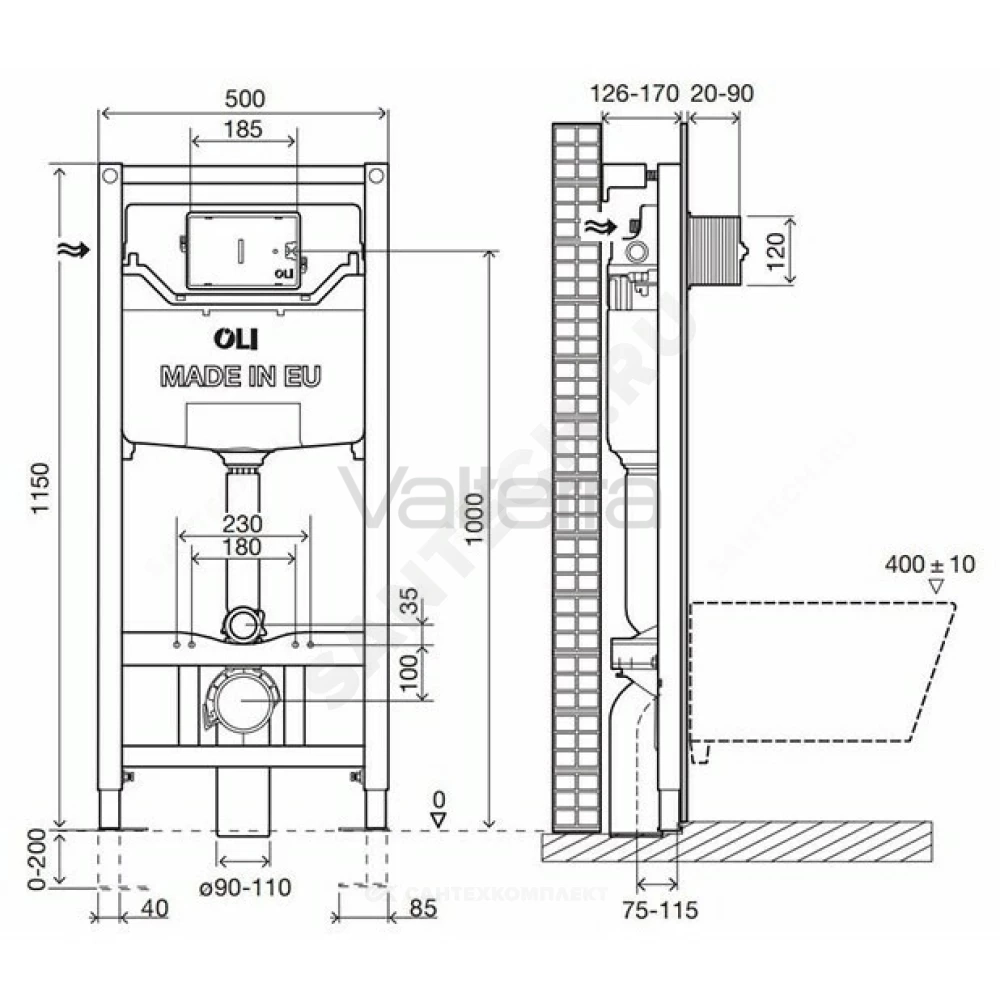 Инсталляция OLI 120 ECO Sanitarblock для подвесного унитаза без кнопки смыва OLI