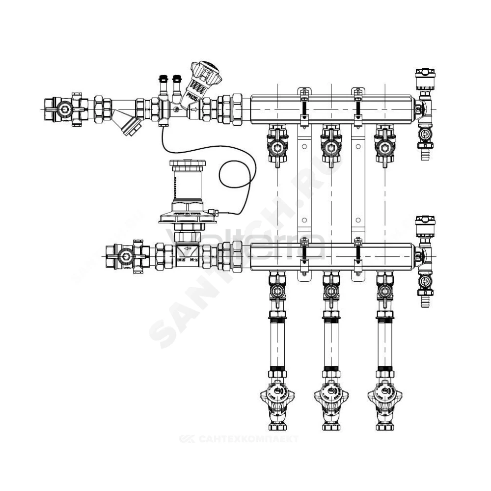 Узел коллекторный для учёта расхода ТЭ GE553-B3 этажный латунь Ду 40 Giacomini