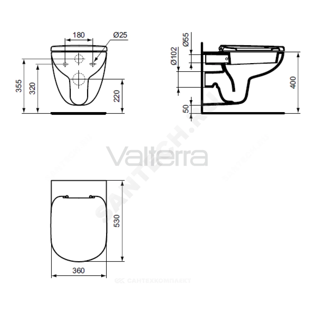 Унитаз подвесной белый горизонтальный выпуск TEMPO Ideal Standard