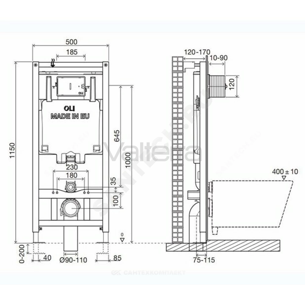 Инсталляция Oli 80 Sanitarblock для подвесного унитаза с кнопкой смыва хром глянцевая Slim OLI