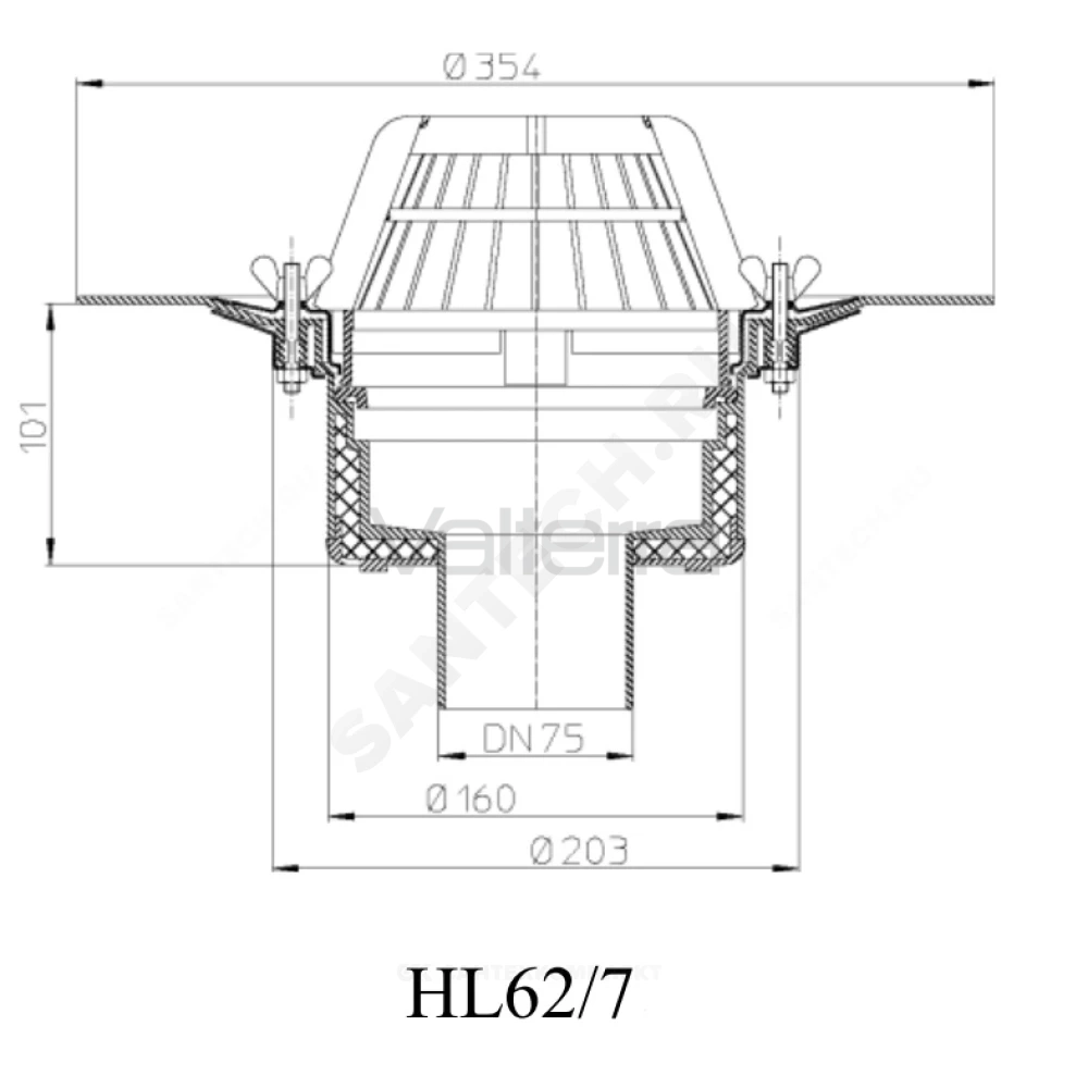 Воронка кровельная с вертикальным выпуском HL62 HL