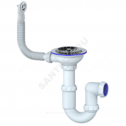 Сифон для кухонной мойки трубный с круглым гибким переливом выпуск с нержавеющей решёткой D=115мм Unicorn