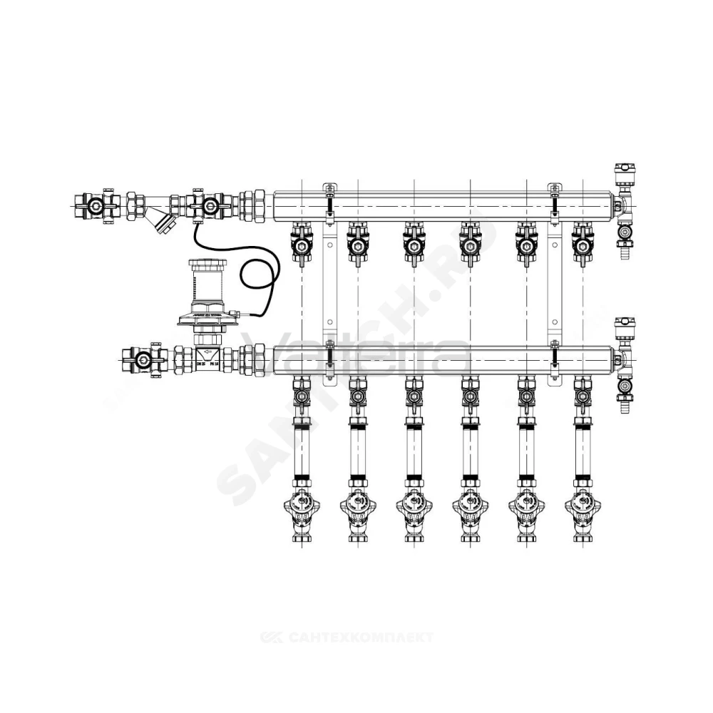 Узел коллекторный для учёта расхода ТЭ GE553-B3(D2) этажный латунь Ду 32 Giacomini