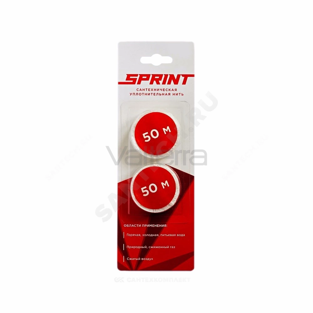 Нить уплотнительная набор катушек 2х50м (в блистере) среда: вода, газ SPRINT