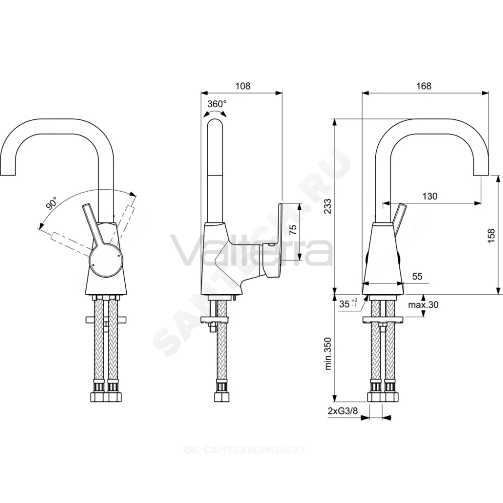 Смеситель для умывальника IDEALSTYLE ручка сбоку одноручный Ideal Standard