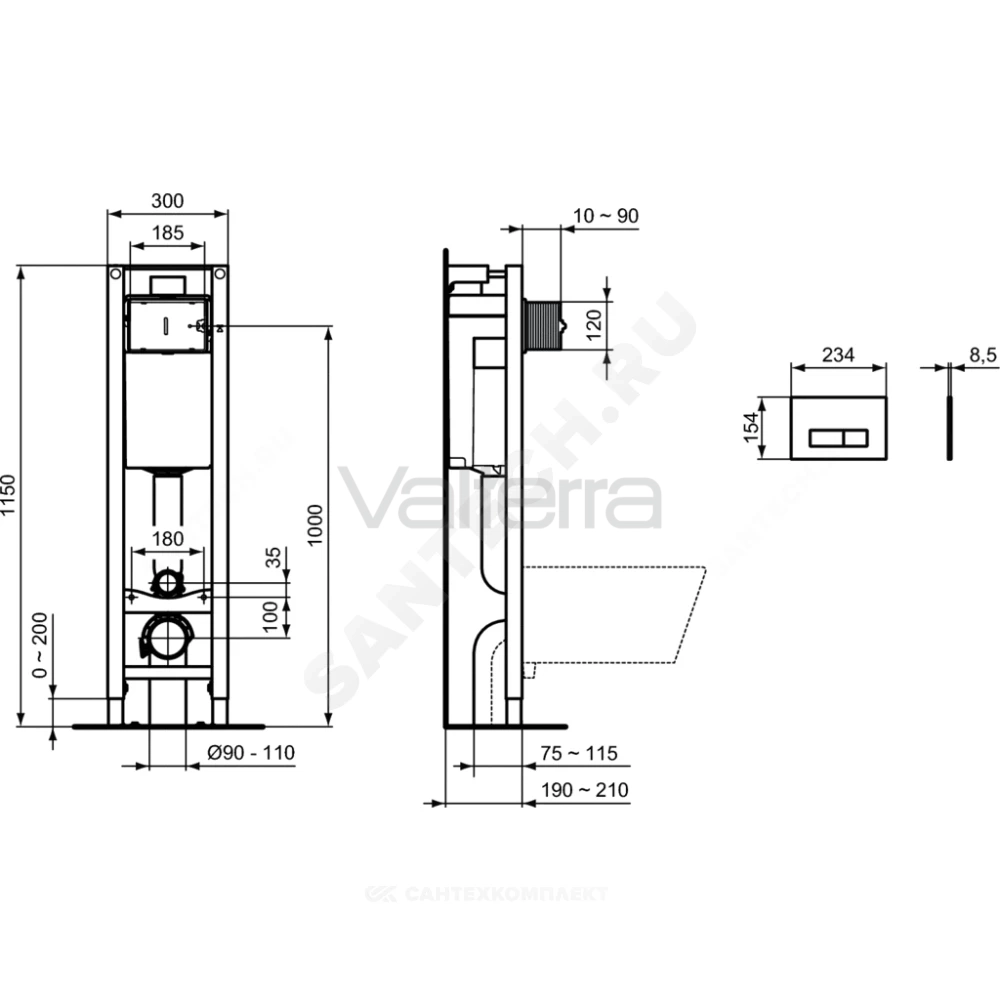 Инсталляция PROSYS ECO FRAME M для подвесного унитаза с кнопкой смыва хром глянцевая OLEAS M2 Ideal Standard
