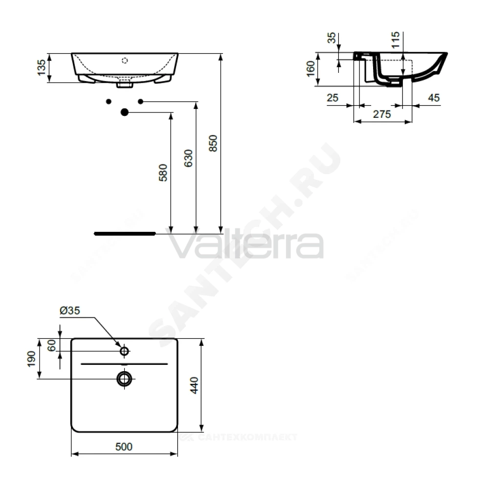 Умывальник мебельный CONNECT AIR 50 Ideal Standard