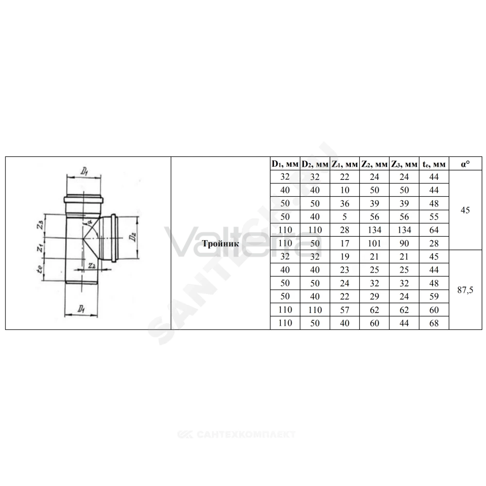 Тройник серый PP-H BASE VALFEX