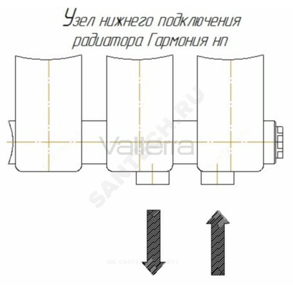 Радиатор трубчатый Гармония А40 1-300 с т/клапаном с нижней подводкой лев ВР G 1/2" 1-трубный RAL 9016 (Белый) КЗТО