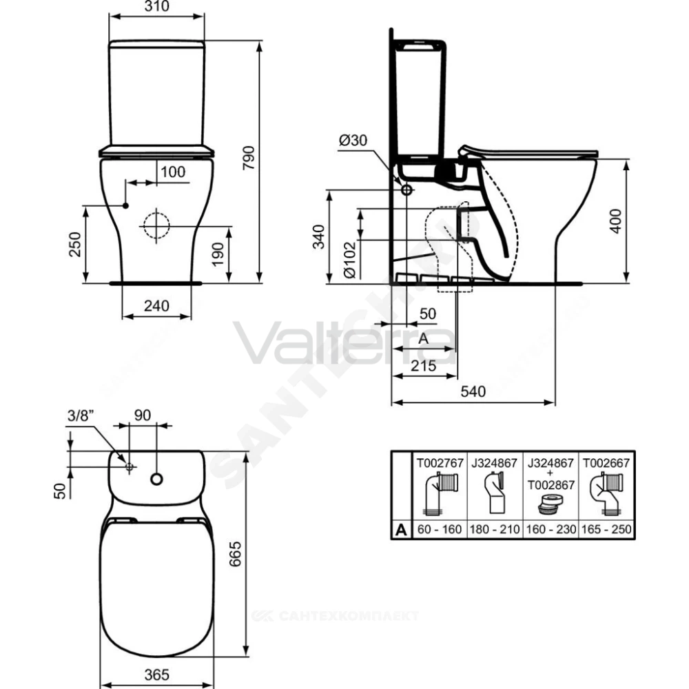 Чаша унитаза черный универсальный выпуск TESI AquaBlade Ideal Standard