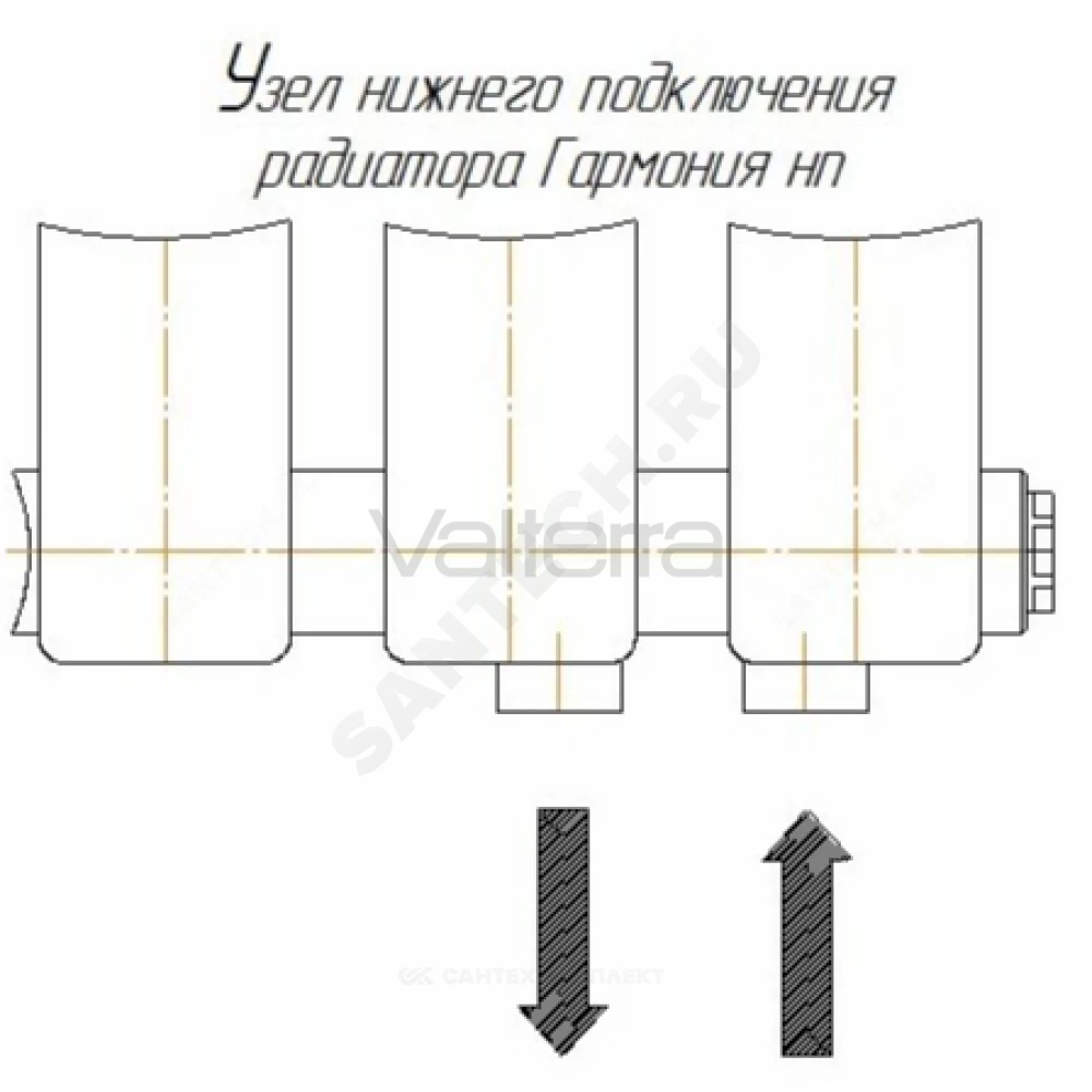Радиатор трубчатый Гармония 1-500 с т/клапаном с нижней подводкой лев ВР G 1/2" 1-трубный RAL 9016 (Белый) КЗТО