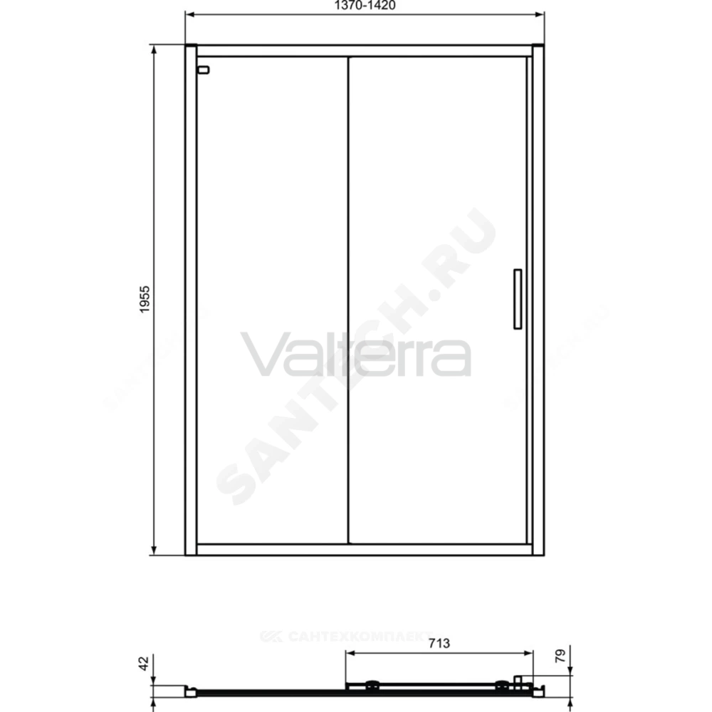 Дверь душевая алюминиевый профиль, черный матовый CONNECT 2 Sliding door Ideal Standard