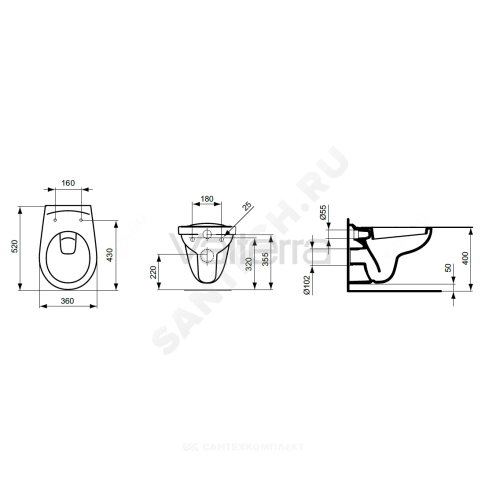 Унитаз подвесной горизонтальный выпуск ECCO Ideal Standard
