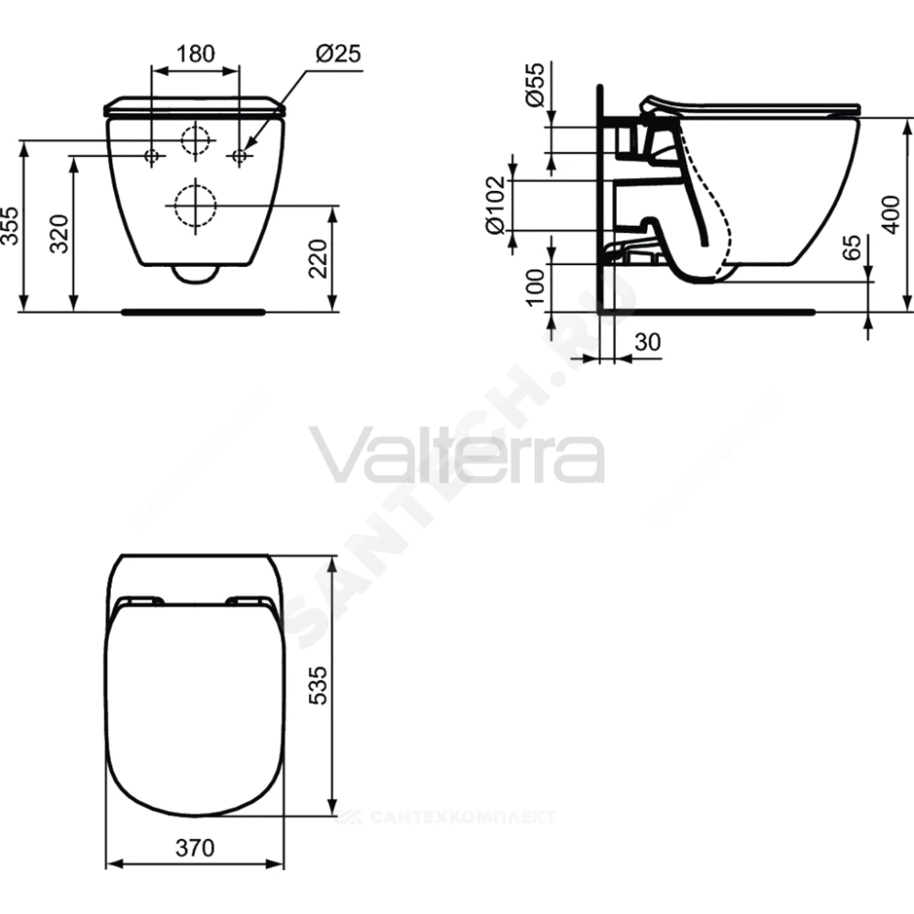 Унитаз подвесной горизонтальный выпуск TESI AquaBlade Ideal Standard