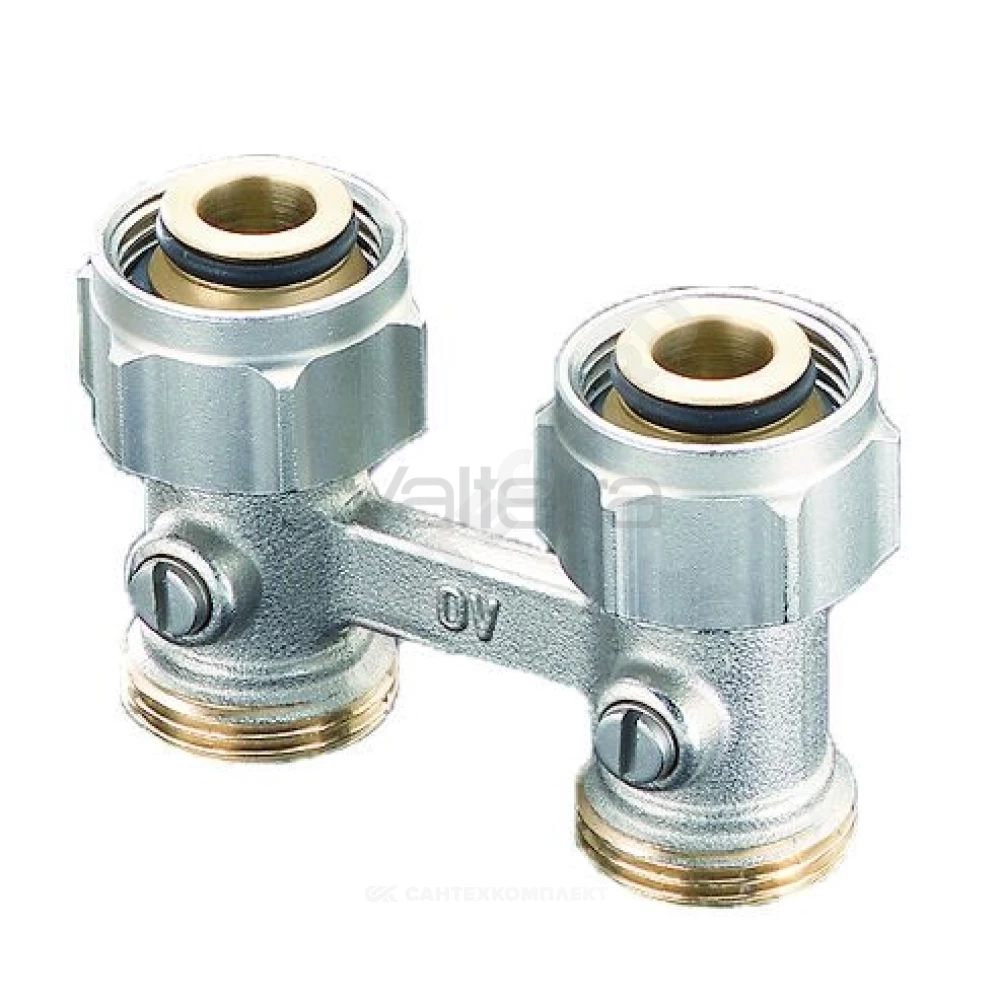 Узел нижнего подключения Multiflex F ZB двухтр Ру10 прямой под плоское уплотнение с переходниками евроконус-плоскость Oventrop