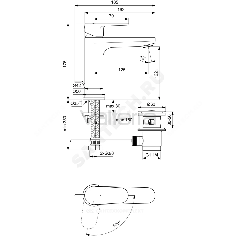 Смеситель для умывальника CERAFINE O одноручный с донным клапаном Ideal Standard