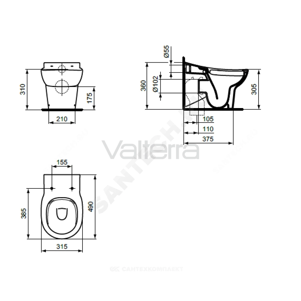 Унитаз приставной для детей горизонтальный выпуск CONTOUR 21 Rimless Ideal Standard