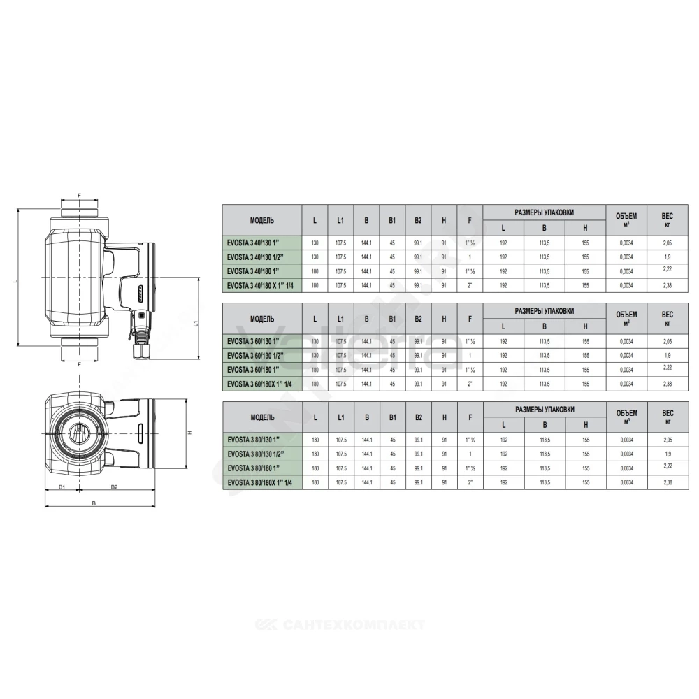 Насос циркуляционный с мокрым ротором EVOSTA 3 DAB