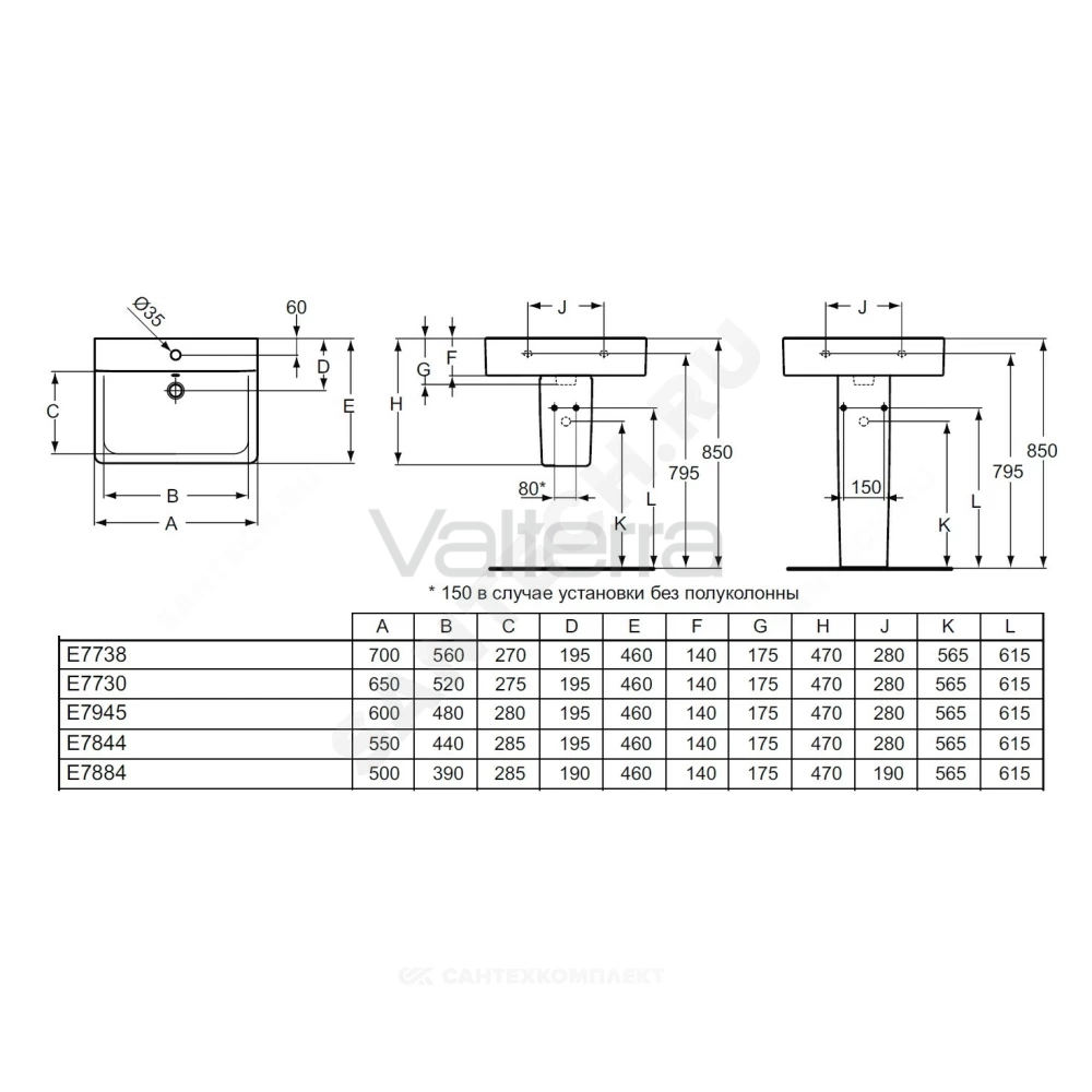 Умывальник подвесной Connect CUBE 60 Ideal Standard