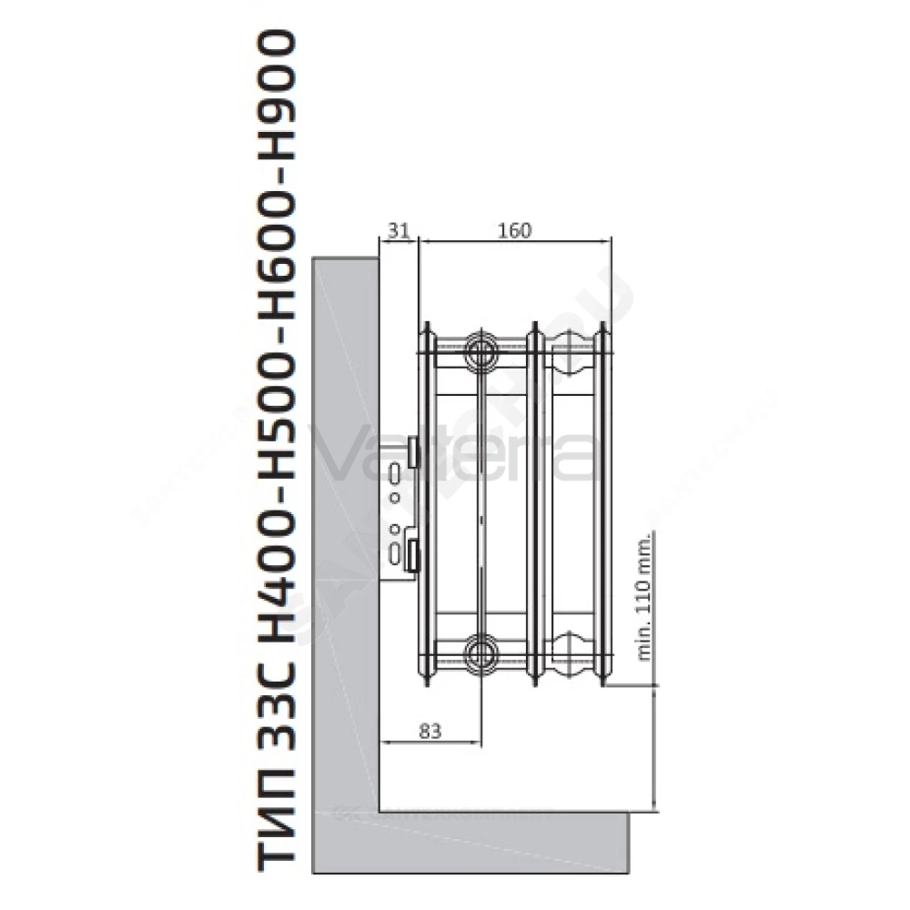 Радиатор стальной панельный Compact C тип 33 H=400мм бок/п RAL 9016 (белый) Heaton Plus