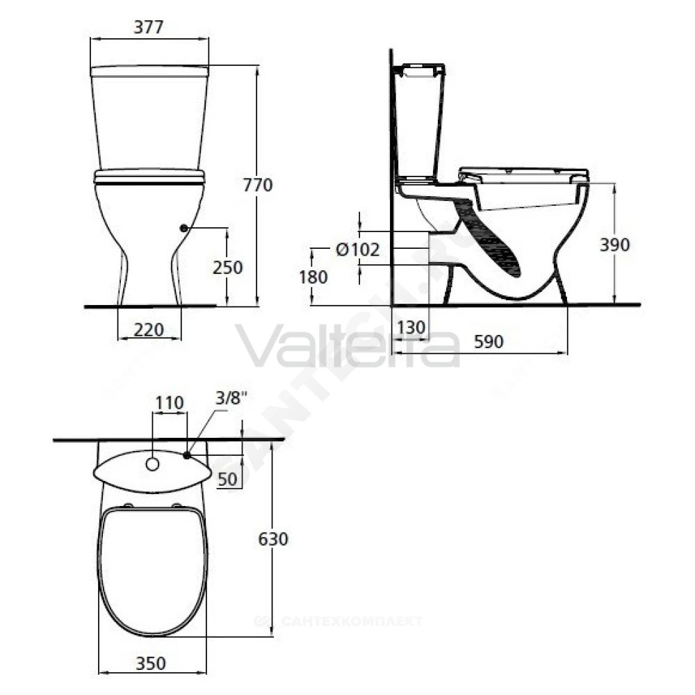 Унитаз-компакт белый горизонтальный выпуск Океан Джуниор Ideal Standard