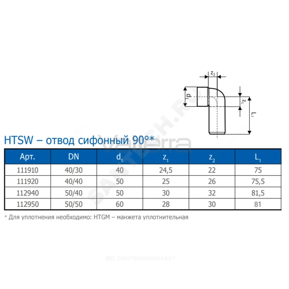 Отвод сифонный серый PP-H HT HTSW Ostendorf