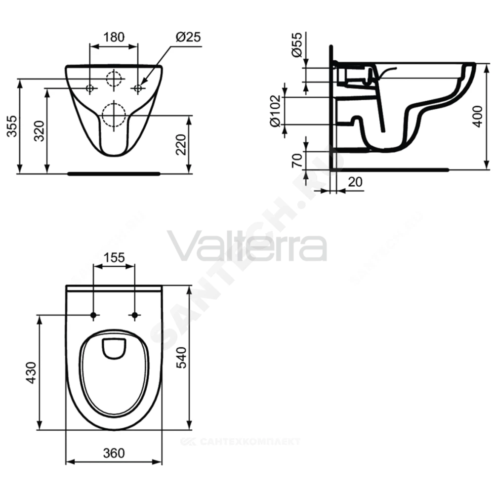 Унитаз подвесной горизонтальный выпуск I.life A Rimless Ideal Standard