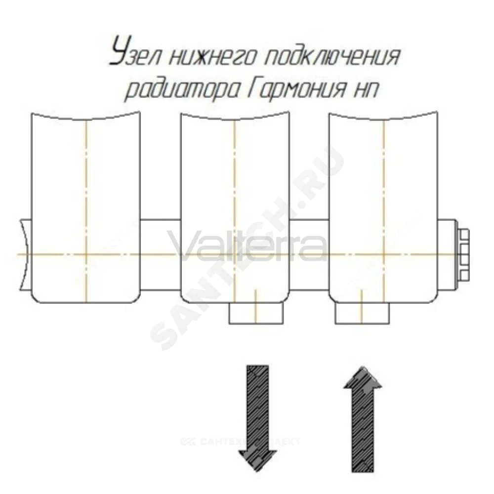 Радиатор трубчатый Гармония 2-500 с т/клапаном с нижней подводкой ВР G 1/2" 1-трубный RAL 9016 (Белый) КЗТО