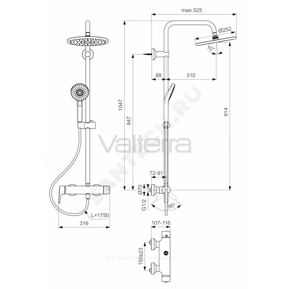 Система душевая IDEALRAIN ECO EVO SL с одноручным смесителем Ideal Standard