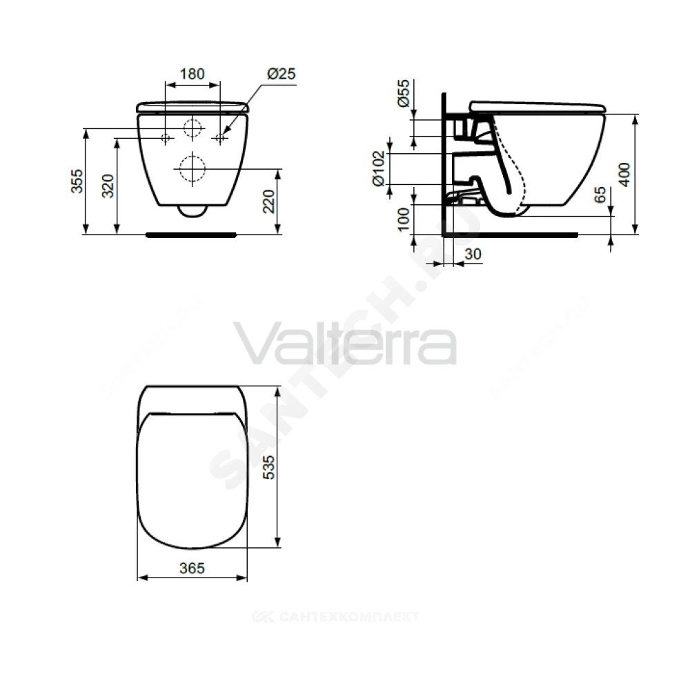 Унитаз подвесной черный горизонтальный выпуск TESI AquaBlade Ideal Standard