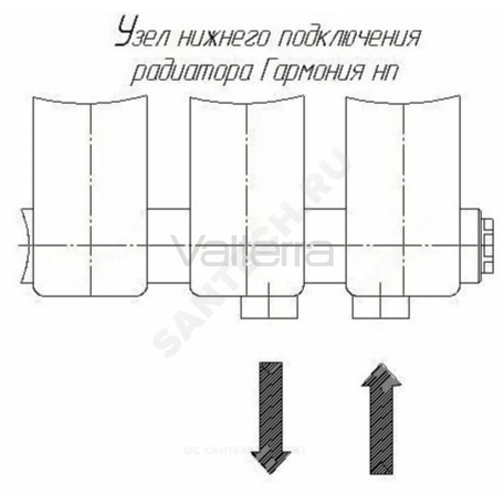 Радиатор трубчатый Гармония С40 1-500 с т/клапаном с нижней подводкой прав ВР G 1/2" 1-трубный RAL 9016 (Белый) КЗТО
