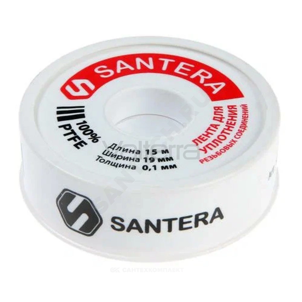 Лента ФУМ PTFE 19ммх15м катушка цвет: белый среда: вода Santera