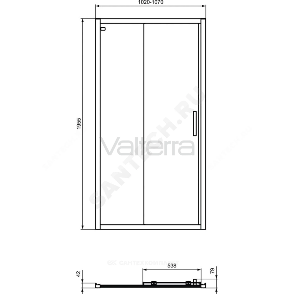 Дверь душевая алюминиевый профиль, черный матовый CONNECT 2 Sliding door Ideal Standard