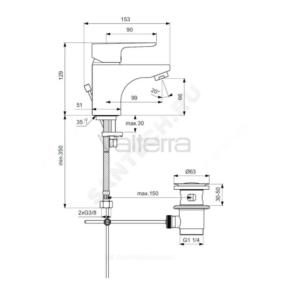 Смеситель для умывальника CERAPLAN III одноручный с донным клапаном Ideal Standard