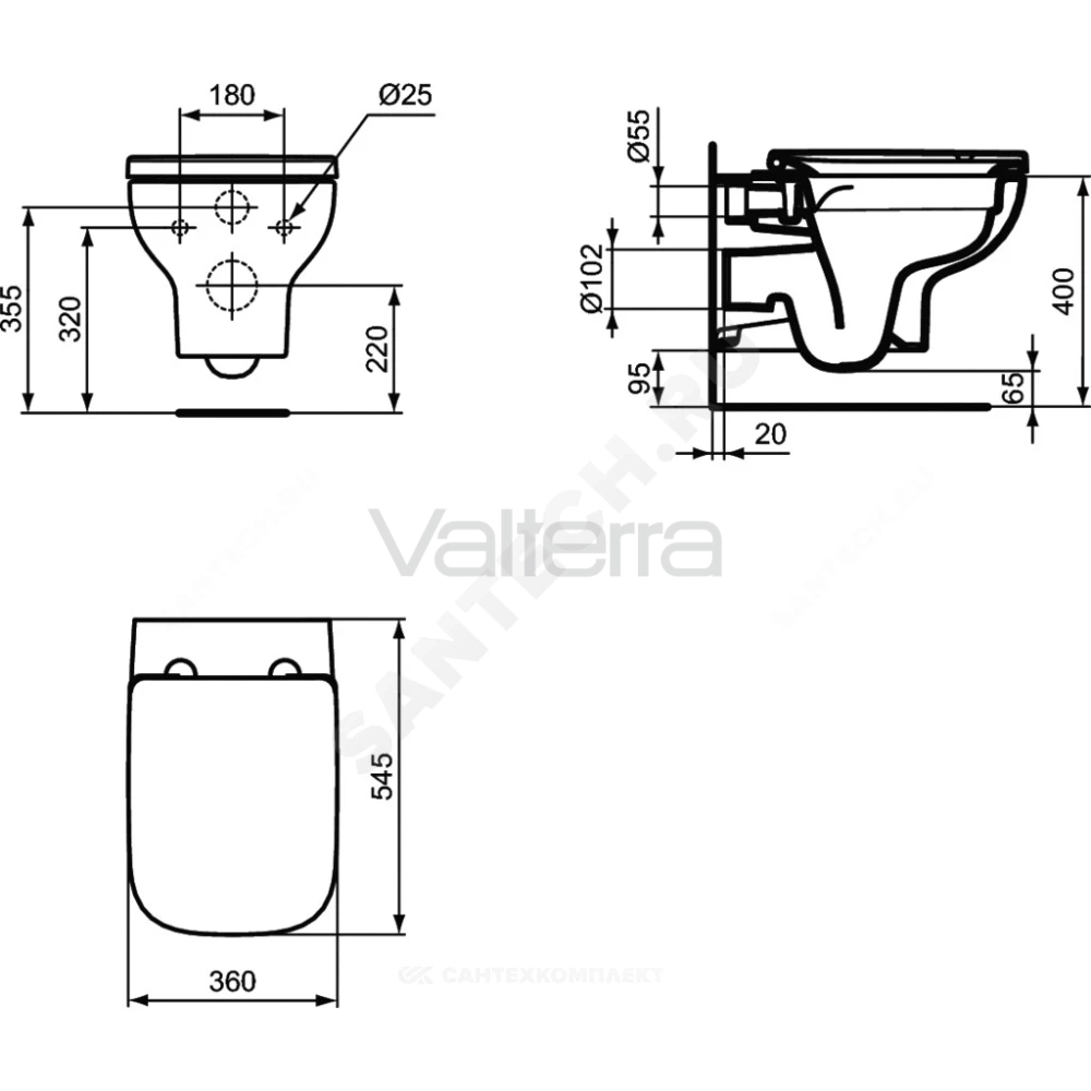 Унитаз подвесной белый горизонтальный выпуск I.life A Rimless+ Ideal Standard
