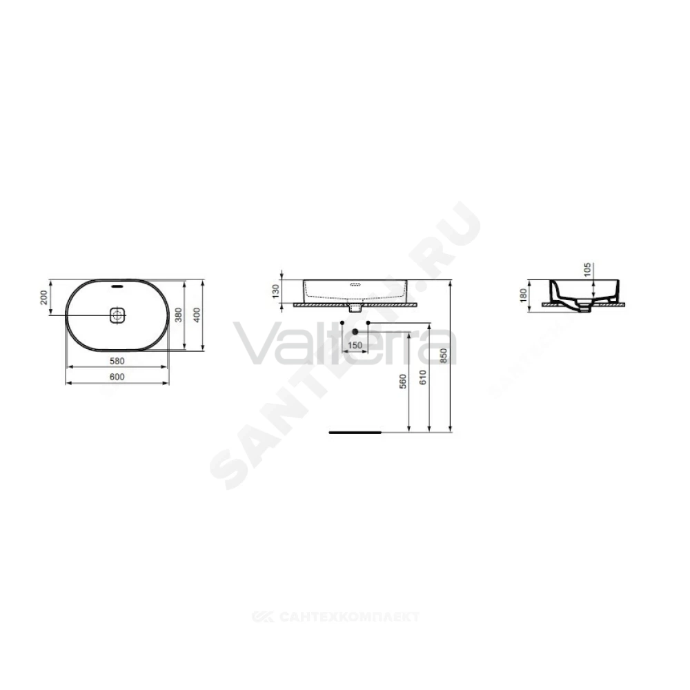 Умывальник мебельный STRADA II Oval Vessel 60 Ideal Standard