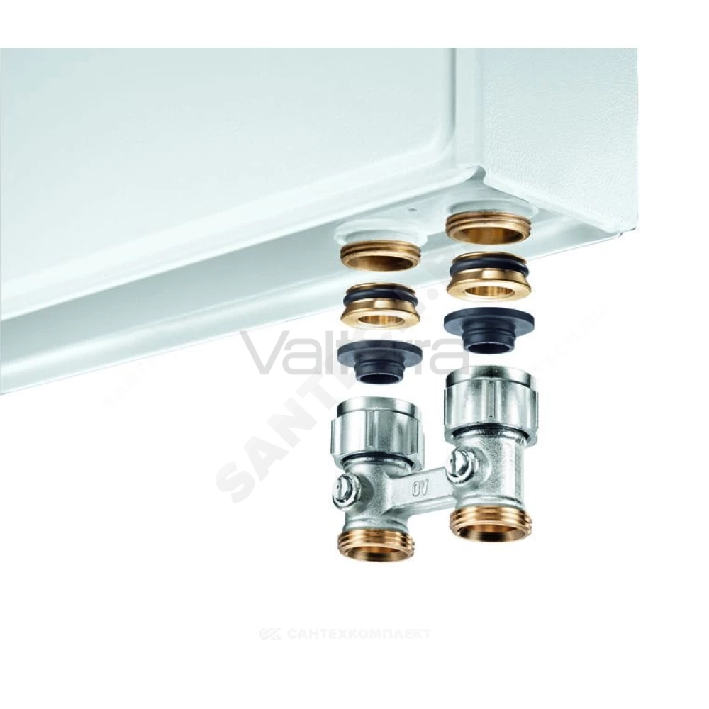 Узел нижнего подключения Multiflex F ZB двухтр Ру10 прямой под плоское уплотнение с переходниками евроконус-плоскость Oventrop