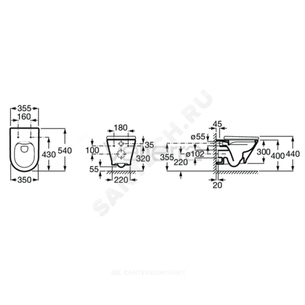 Комплект 3 в 1 инсталляция без кнопки смыва + унитаз подвесной The Gap Round Rimless Roca