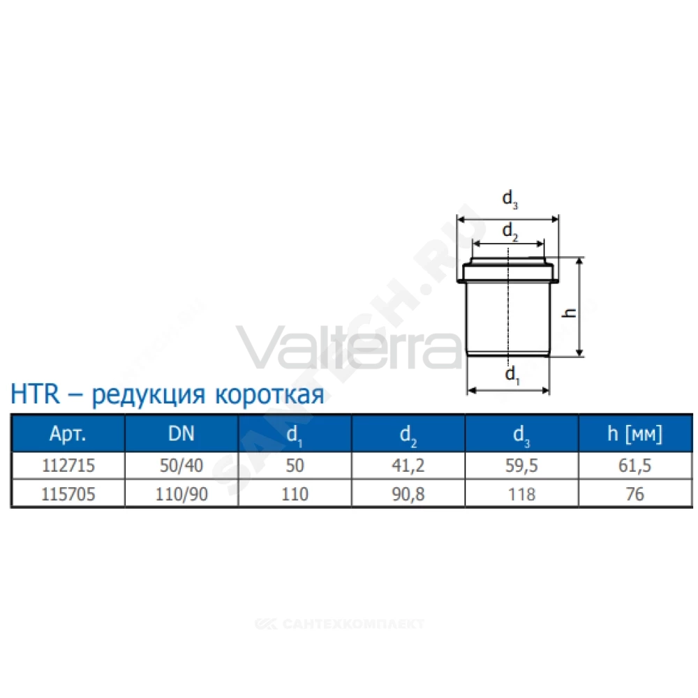 Переход короткий серый PP-H HT HTR Ostendorf