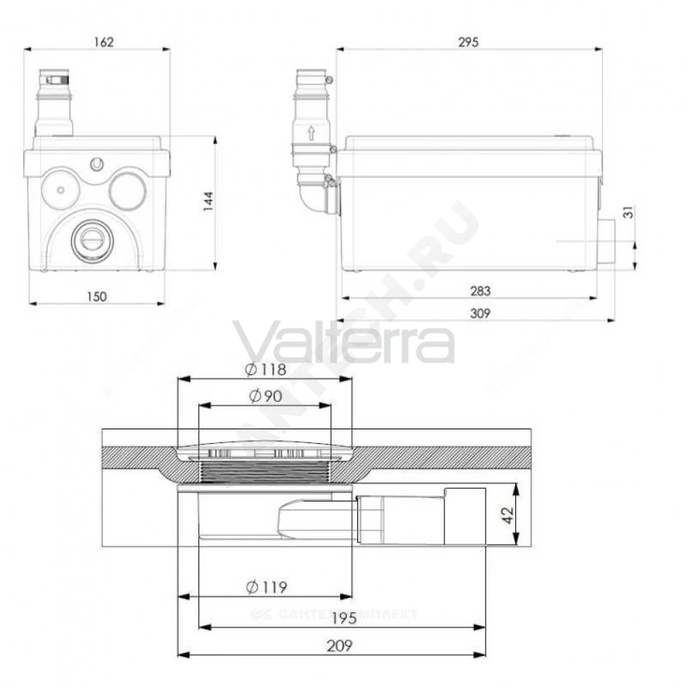Установка канализационная SANIDOUCHE FLAT SFA