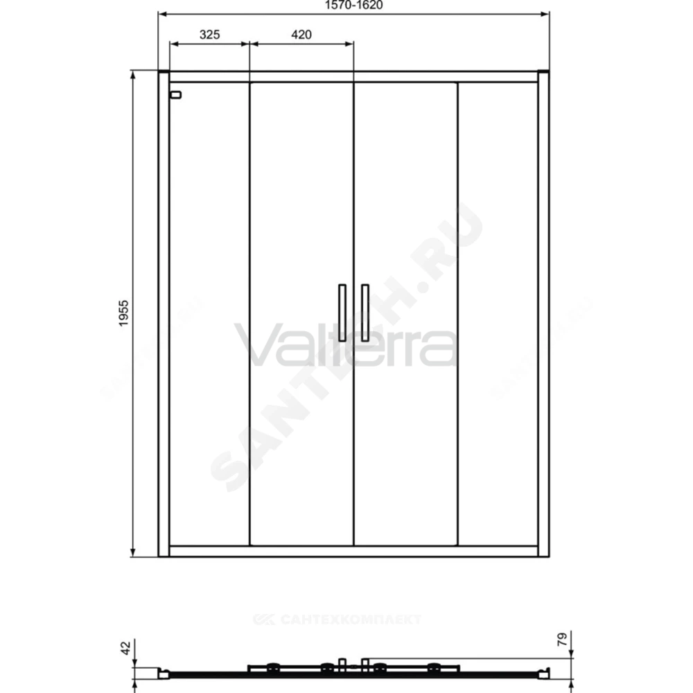 Дверь душевая алюминиевый профиль, черный матовый CONNECT 2 Sliding door Ideal Standard